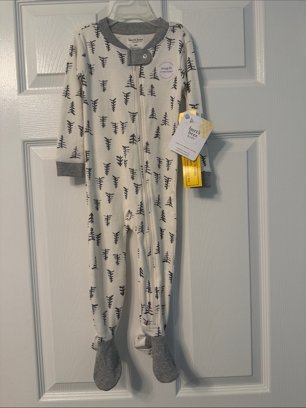 Burt's Bees Baby Cream Footed Sleeper with Gray Tree Print